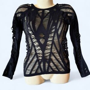 VENUS Black Long Sleeve Cutout Top